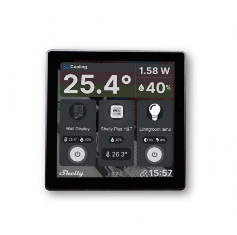 intrerupator smart cu touchscreen shelly wall display, wi-fi, negru bluethooth